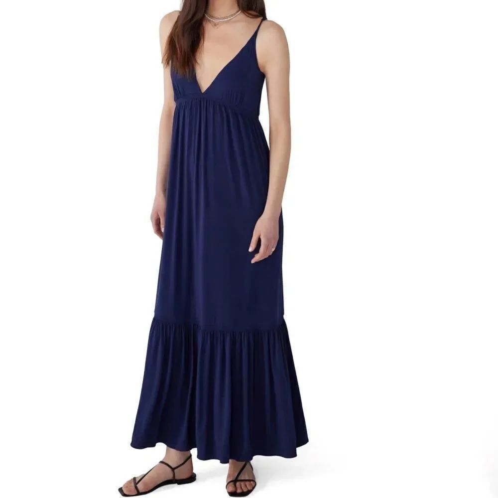 Favorite Daughter The Weekend Maxi Dress Women's Navy Lace-up Back Size XS